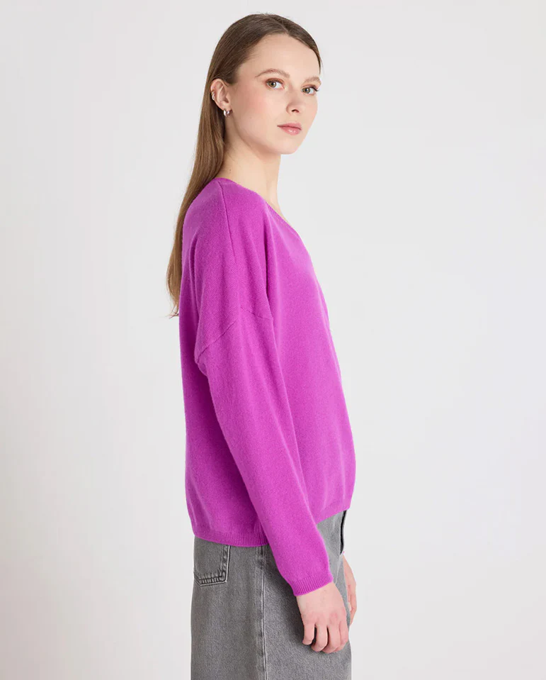 Alicia Cashmere V Neck - Purple Neon - Image 3