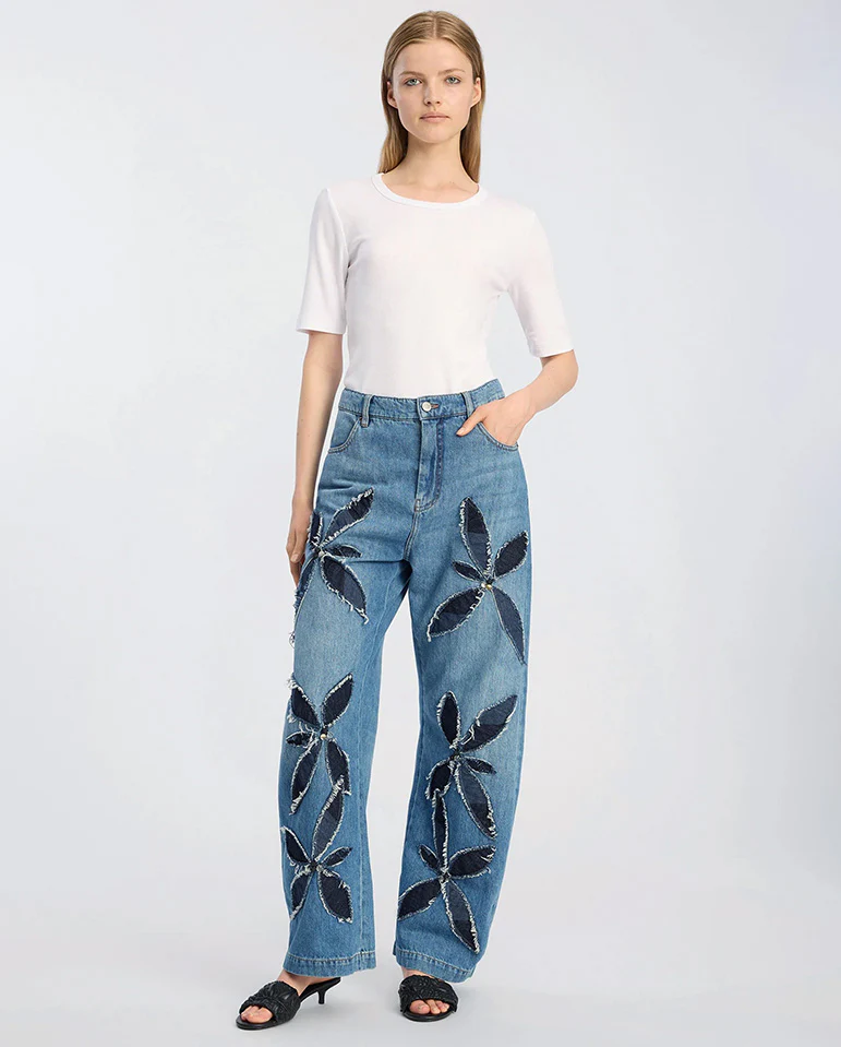 Bimo Floral Pattern Jean - Blue Denim - Image 2