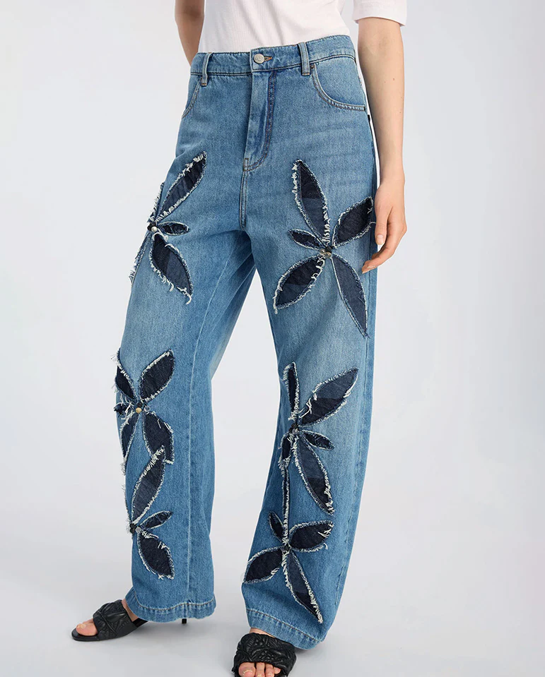 Bimo Floral Pattern Jean - Blue Denim - Image 3