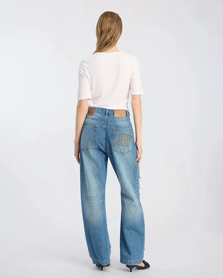 Bimo Floral Pattern Jean - Blue Denim - Image 4