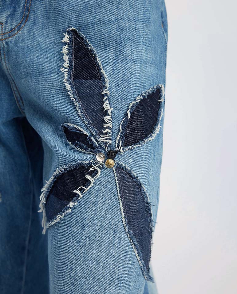Bimo Floral Pattern Jean - Blue Denim - Image 5