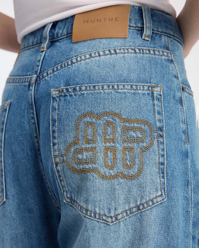 Bimo Floral Pattern Jean - Blue Denim - Image 6
