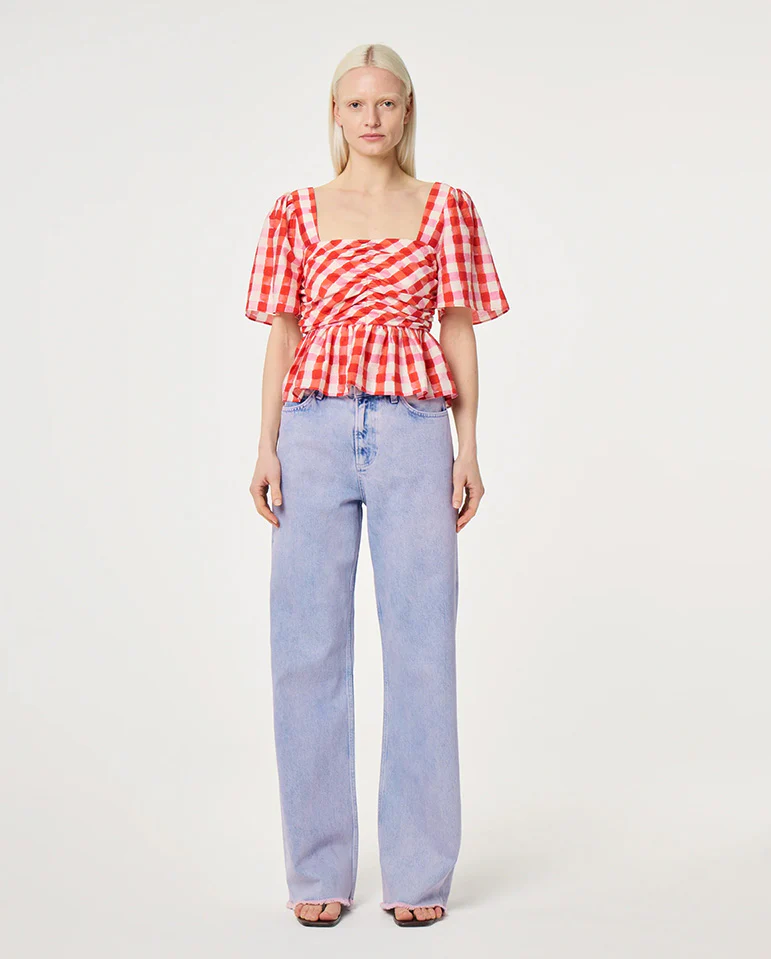 Carletta Top - Tangerine /Cosy White Check - Image 3