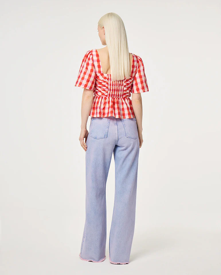 Carletta Top - Tangerine /Cosy White Check - Image 4