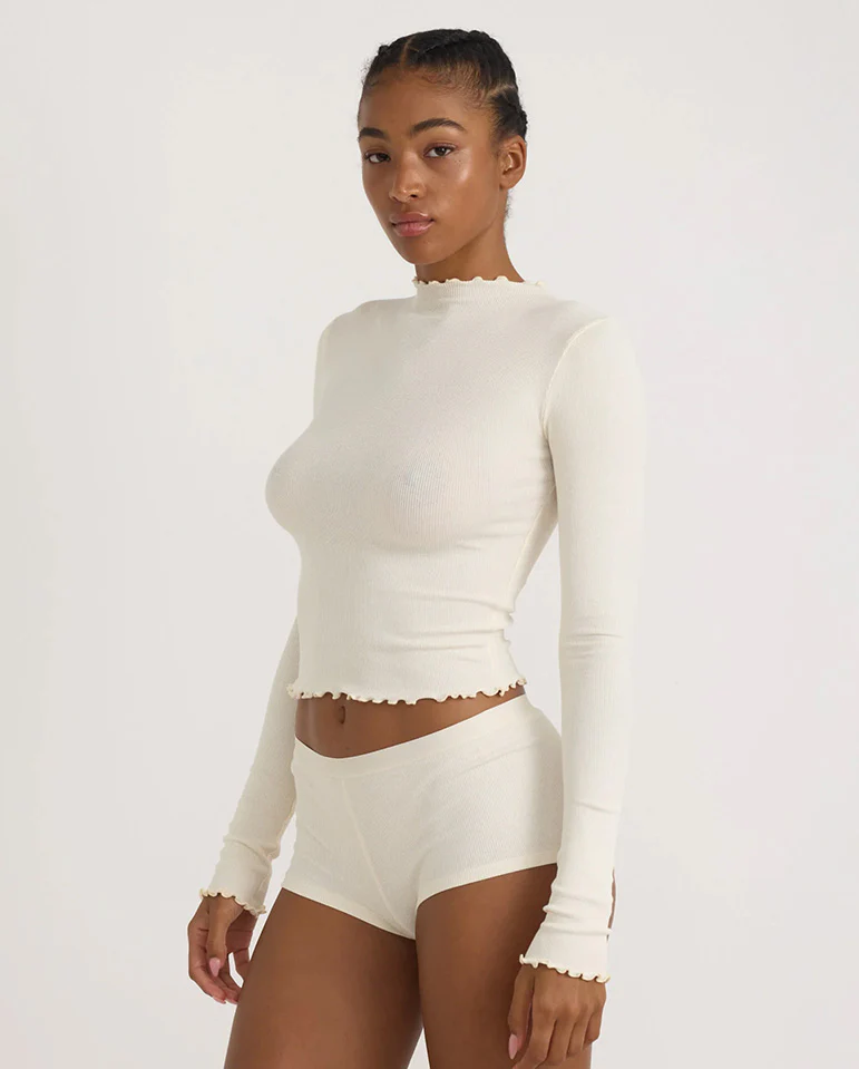 Core Rib Mock Neck Tee - Vanilla - Image 3