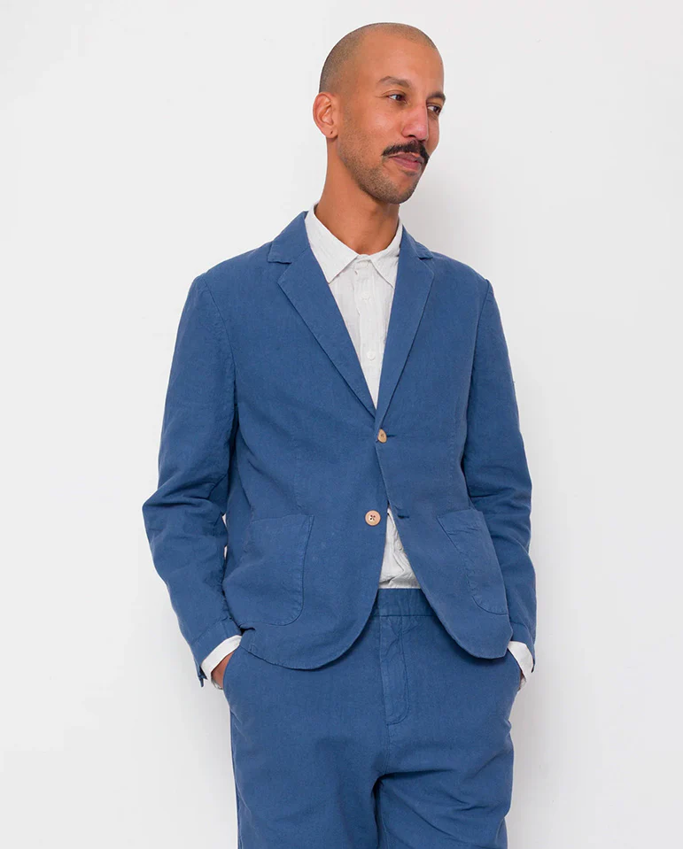 COTTON LINEN BLAZER - WOAD - Image 2