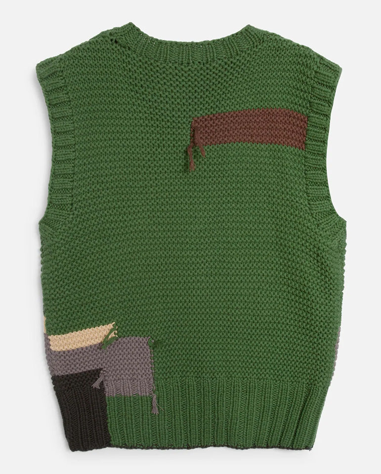 Heidi Vest - Hand Knit Colour Block Green - Image 3