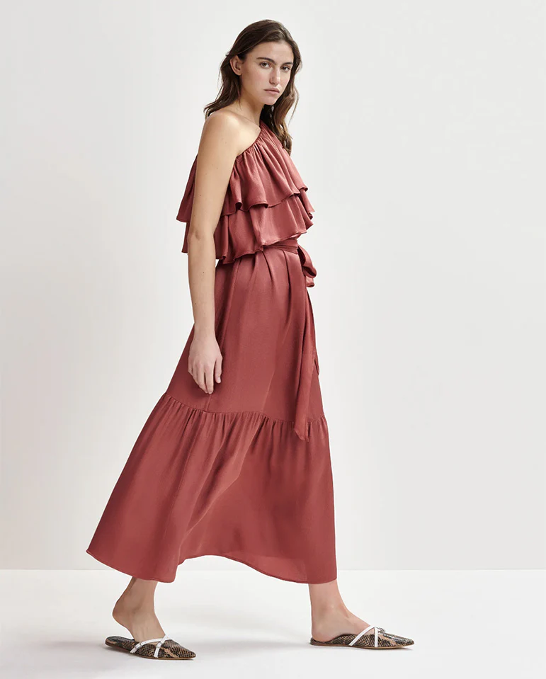 Hoenix Asymetric Dress - Burnt Coral - Image 3