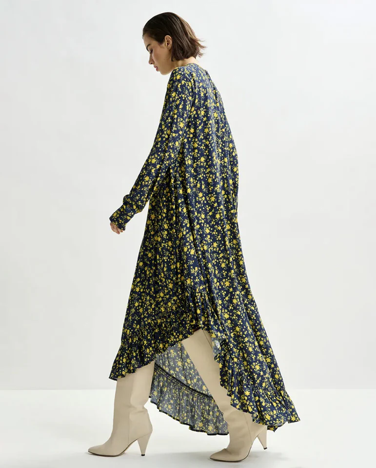 Igraine Ruffle Midi Dress - Navy Combo - Image 3