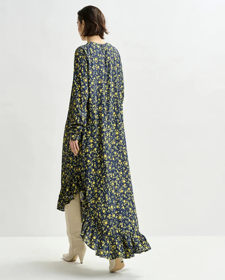 Igraine Ruffle Midi Dress - Navy Combo - Image 5