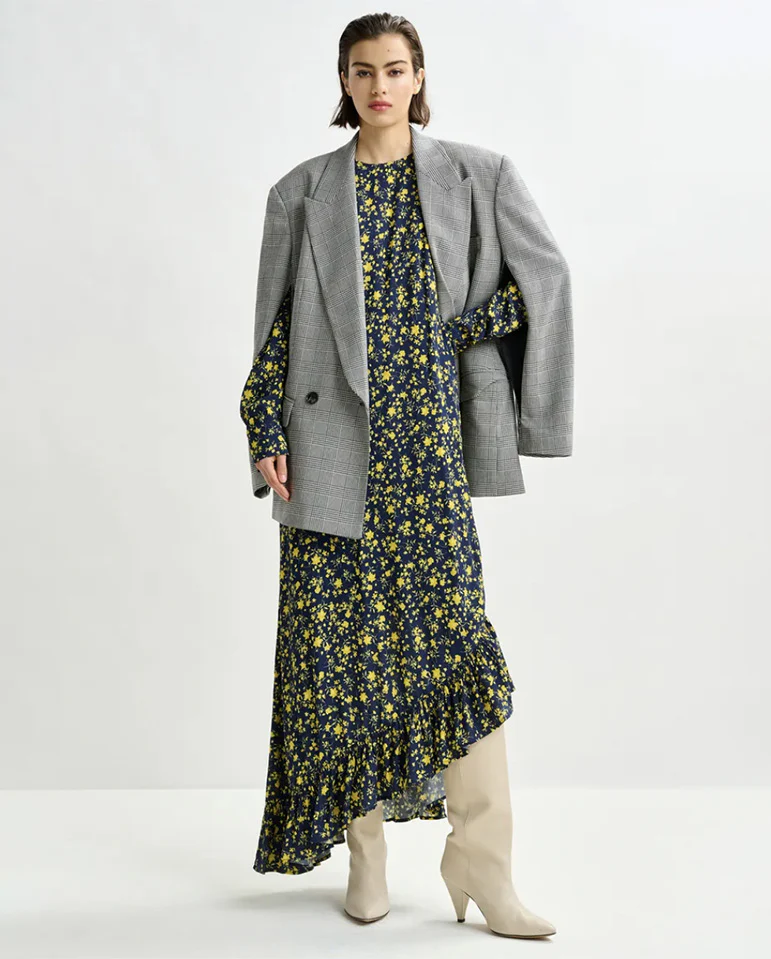 Igraine Ruffle Midi Dress - Navy Combo - Image 6