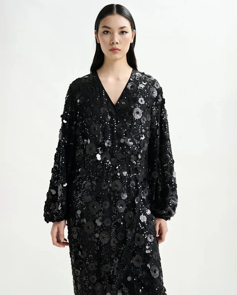 Ishine Sequin Wrap Dress Black - Image 3