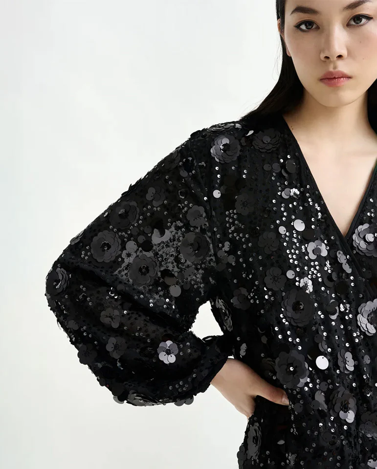 Ishine Sequin Wrap Dress Black - Image 4