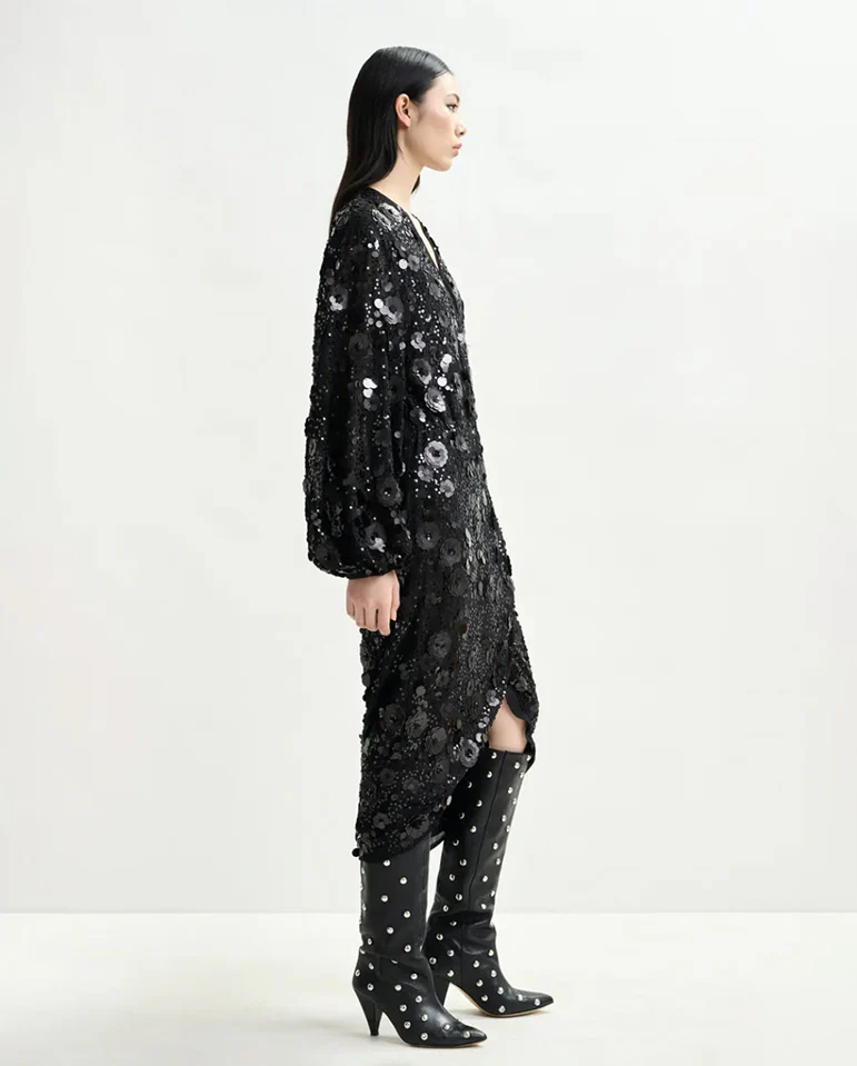 Ishine Sequin Wrap Dress Black - Image 5