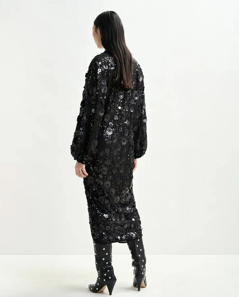 Ishine Sequin Wrap Dress Black - Image 6
