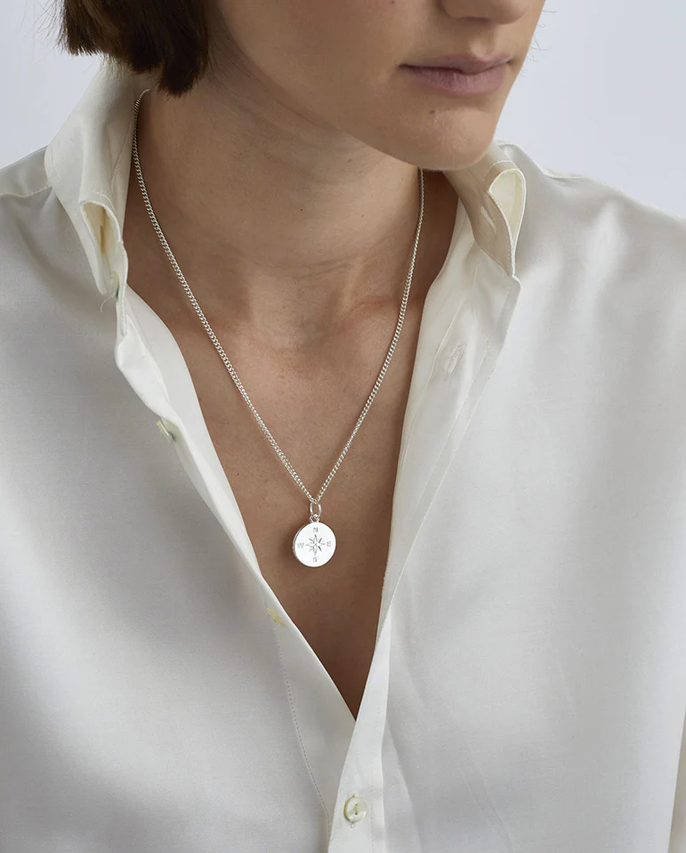 Large Silver Compass Necklace - Image 3