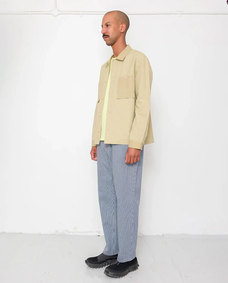 PATCH OVERSHIRT - LIGHT KHAKI SLUB LINEN - Image 4