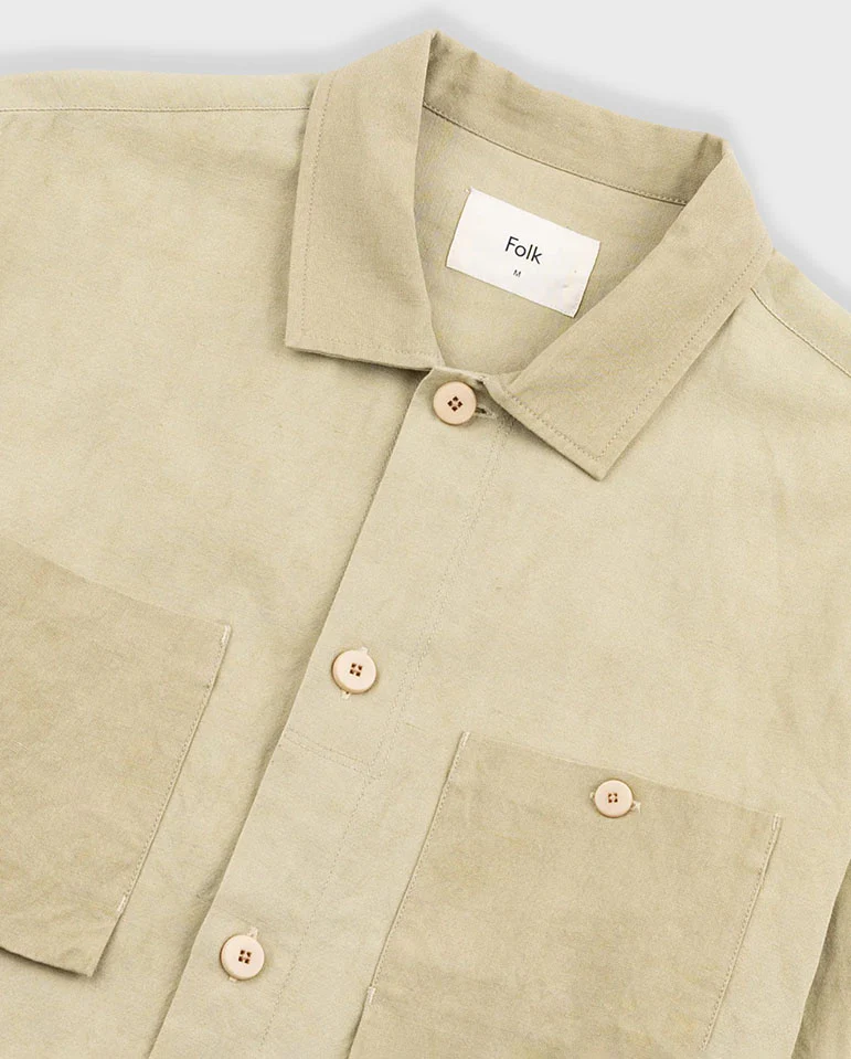PATCH OVERSHIRT - LIGHT KHAKI SLUB LINEN - Image 6