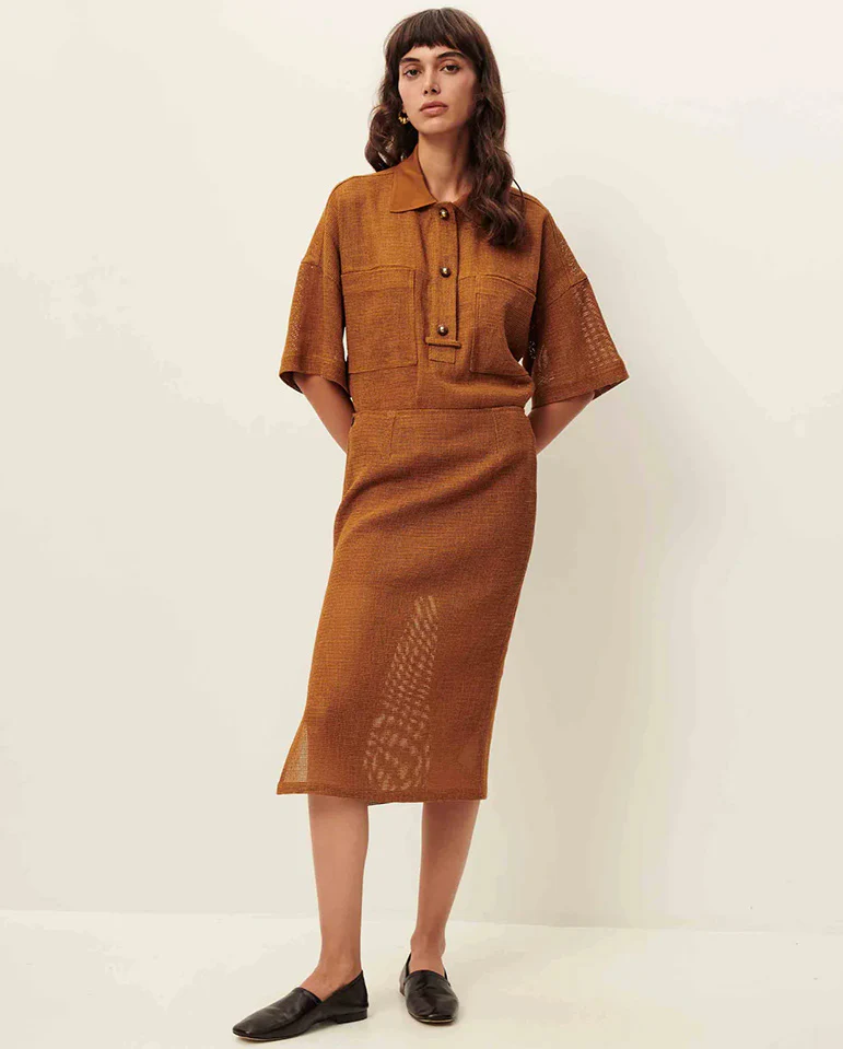 Paulo Knitted Collar Shirt - Amber - Image 3
