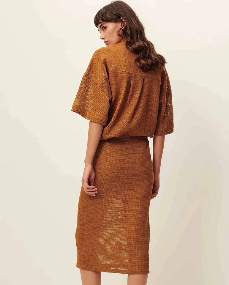 Paulo Knitted Collar Shirt - Amber - Image 4