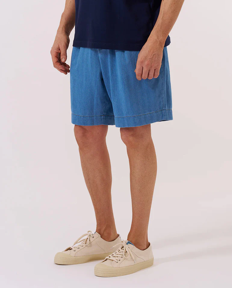 Pleated Track Short - Washed Indigo - Image 2