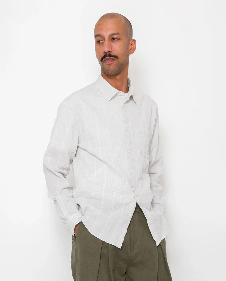 RELAXED FIT SHIRT - SILVER TEXTURED CHECK - Image 2
