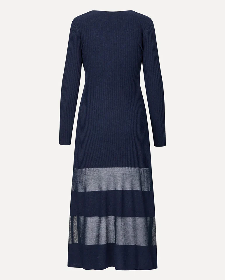 Scoop Neck Fitted Long Dress - Navy - Image 4