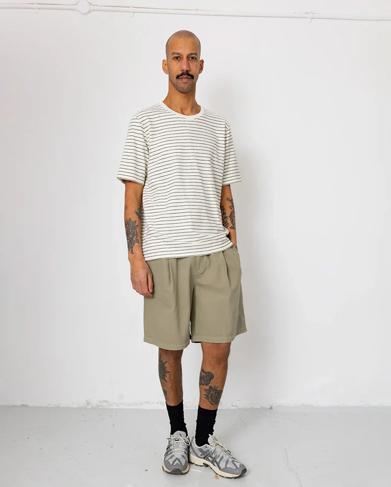 TEXTURED STRIPE T-SHIRT - ECRU / OLIVE - Image 3