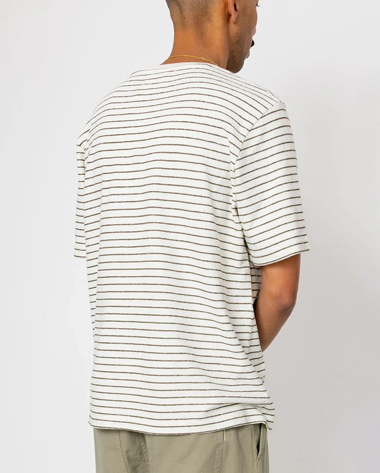 TEXTURED STRIPE T-SHIRT - ECRU / OLIVE - Image 5