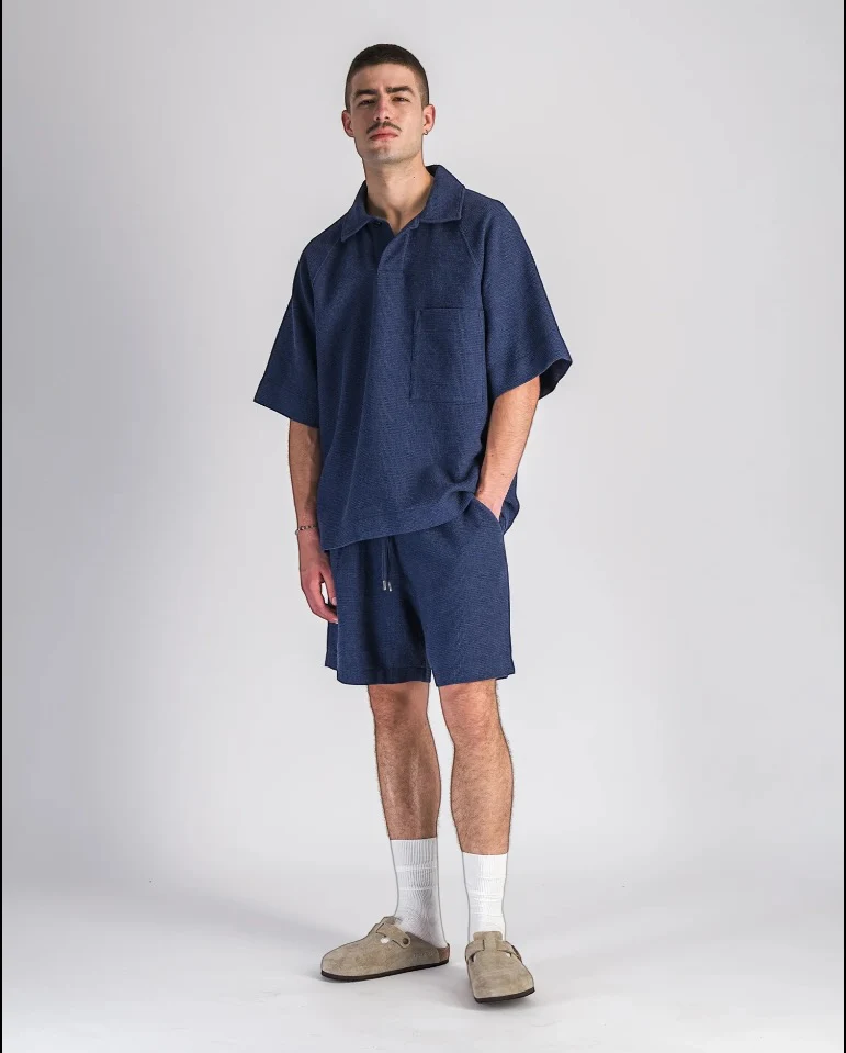 Waffle polo - blue - Image 3