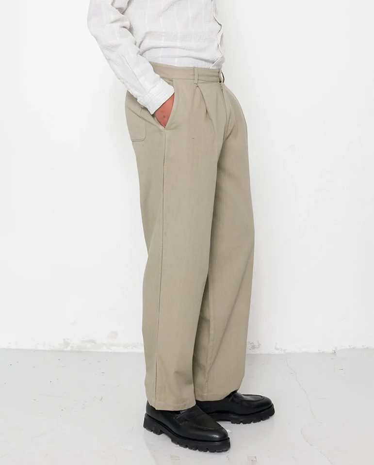 WIDE FIT TROUSER  - SILVER SAGE HERRINGBONE - Image 2