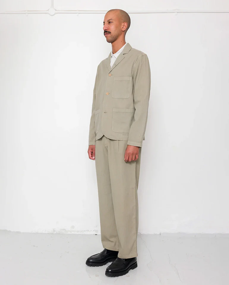 WIDE FIT TROUSER  - SILVER SAGE HERRINGBONE - Image 4