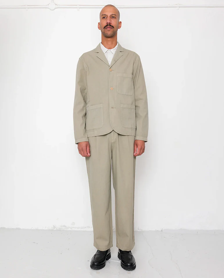 WIDE FIT TROUSER  - SILVER SAGE HERRINGBONE - Image 5
