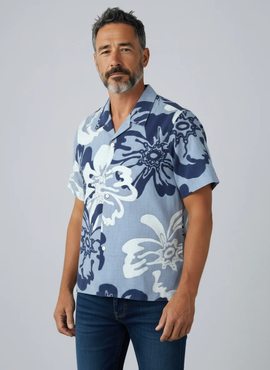 Woven Casual Fit Shirt - Blue Pattern. - Image 2